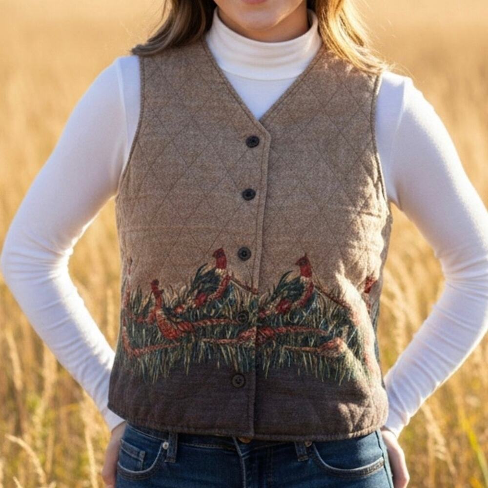 Quilted Pheasant Vest  - vintage Grandpacore Cottagecore -Cottagecore Gilet